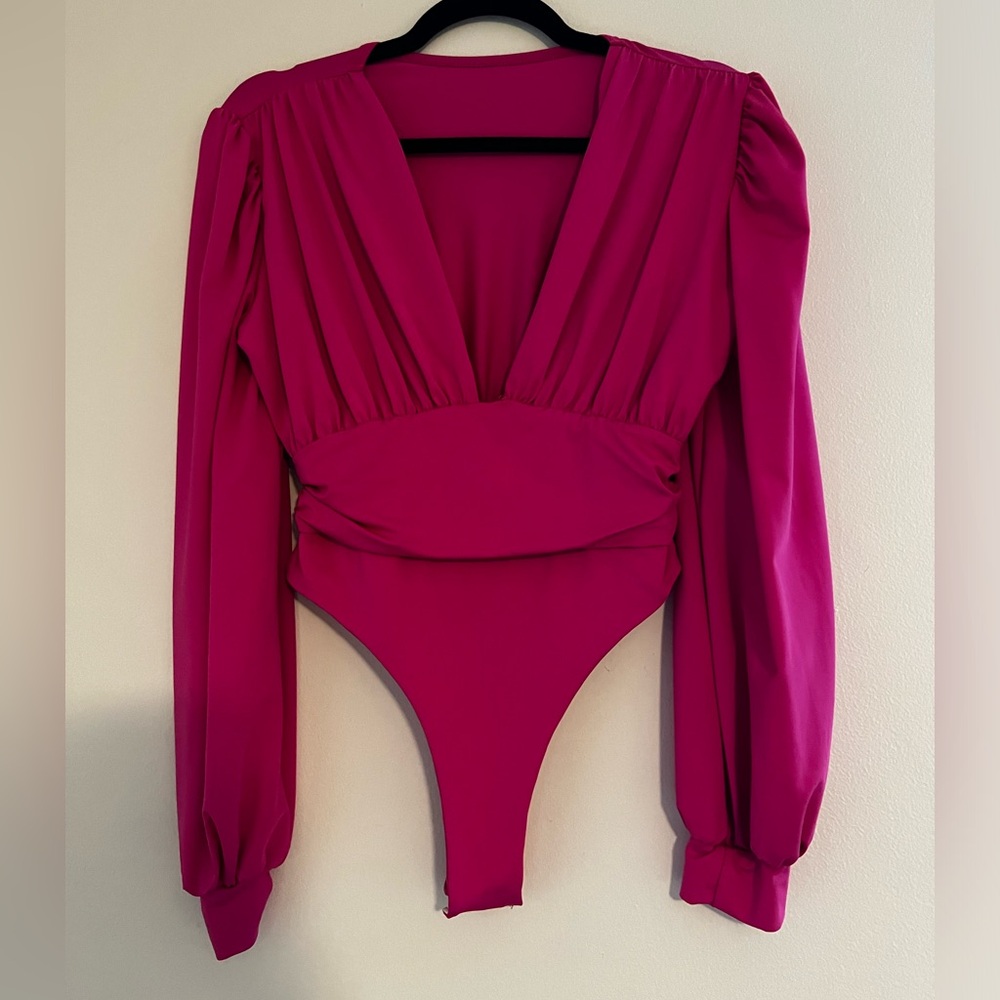 Hot Pink Plunging Neckline Body Suit